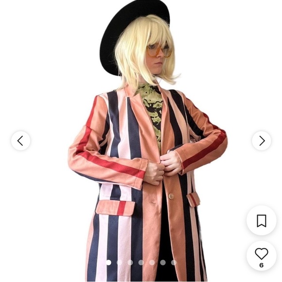 KOANDAILY Tan Black Jacket Wool Striped Collar Buttoned Front - Picture 1 of 10